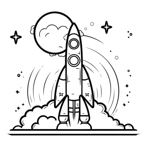 Rocket and stars. Coloring book for children. Vector illustratio