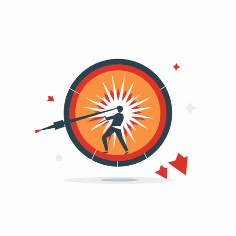 Flat design vector illustration concept of a man hitting a targe