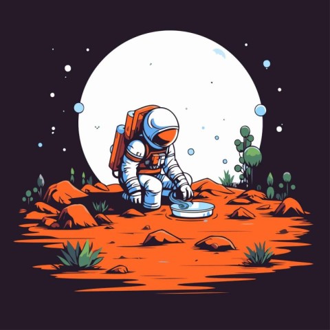 Astronaut on the moon. Vector illustration for your design.