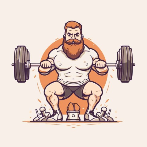 Mascot Illustration of a Bearded Fitness Man Doing Heavy Weight