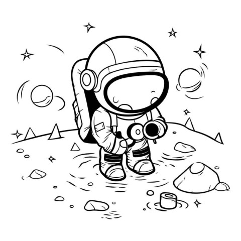 astronaut in space. black and white vector illustration for colo