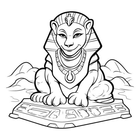 Black and White Cartoon Illustration of Ancient Egyptian Sphinx