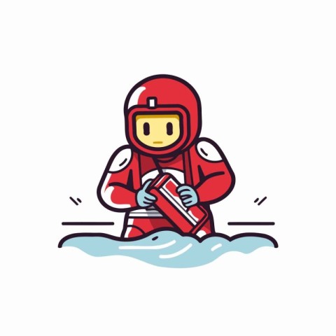 Astronaut holding a tube of water. Vector illustration in cartoo