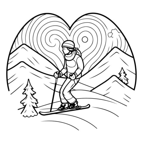 snowboarder in the mountains. vector illustration. coloring book