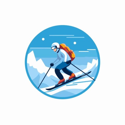 Skier skiing. Winter sport. Vector illustration in flat style.