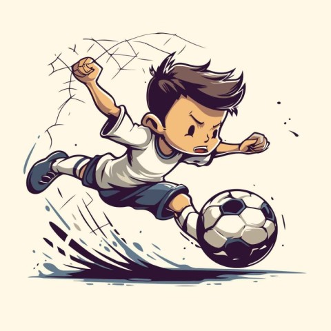 Soccer player kicking the ball. Vector illustration in cartoon s