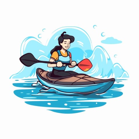 Kayaking on the sea. Vector illustration in a flat style.