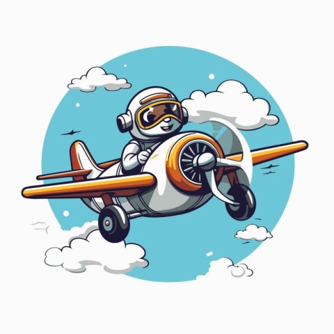 Vector illustration of a cute cartoon astronaut flying in a retr