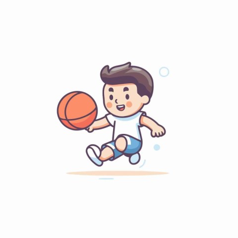 Cute little boy playing basketball. Vector illustration in carto