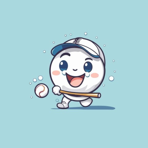 Cute baseball ball cartoon character with baseball bat and ball