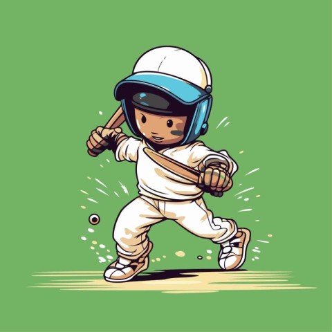 Cricket player in helmet and gloves plays cricket. Vector illust