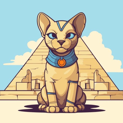 Egyptian Sphinx in front of the pyramids. Vector illustration