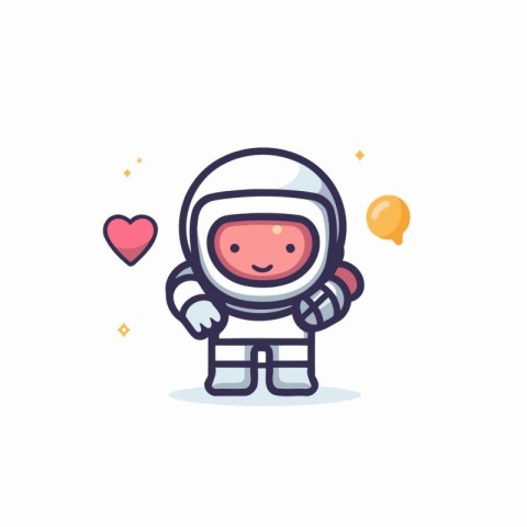 Cute astronaut in spacesuit with heart. Vector linear illustrati