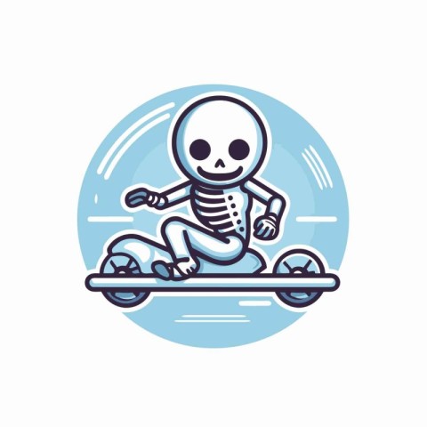 Skeleton rides a scooter. Vector illustration of a cartoon chara