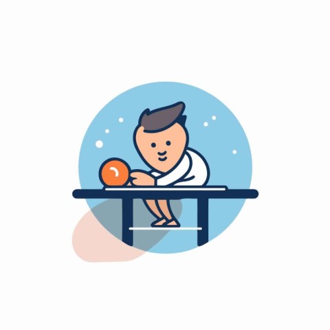 Cute little boy playing bowling. Vector illustration in flat sty