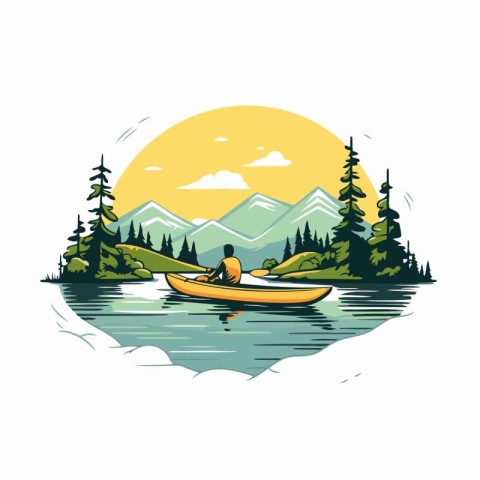 Kayaking in the lake. Vector illustration on a white background.