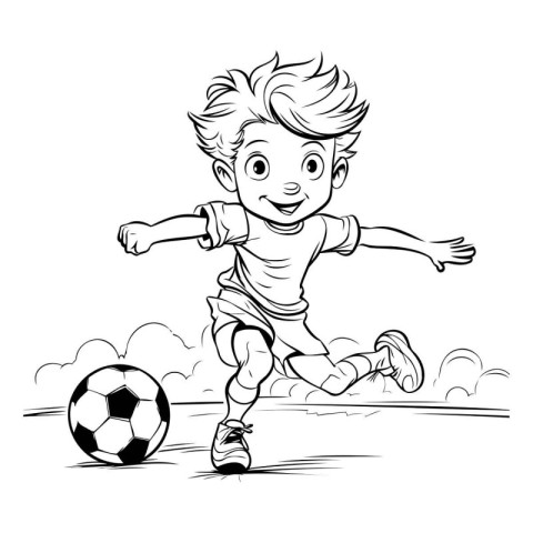 Cute boy playing soccer. sketch for your design. Vector illustra