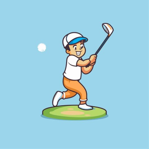 Cartoon golfer playing golf. Vector illustration in cartoon styl