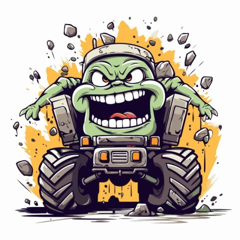 Monster with big wheels. Vector illustration of a monster on a w