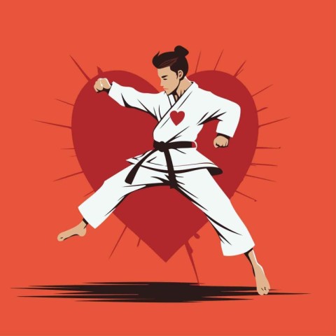 karate girl in a red heart. karate girl. vector illustration