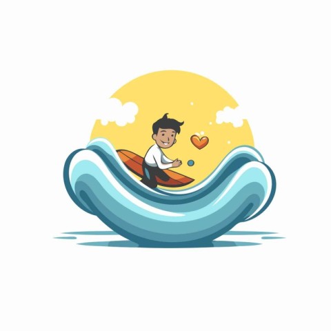 Man in a boat on the sea. Vector illustration in cartoon style