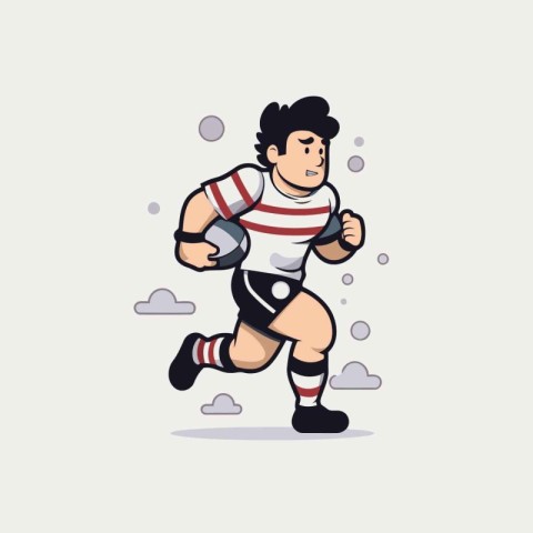 Rugby player in action. Vector illustration in cartoon style.