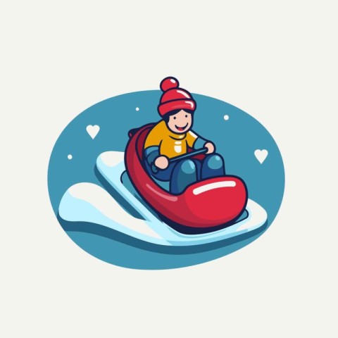 Boy riding a snowmobile. Vector illustration in a flat style.