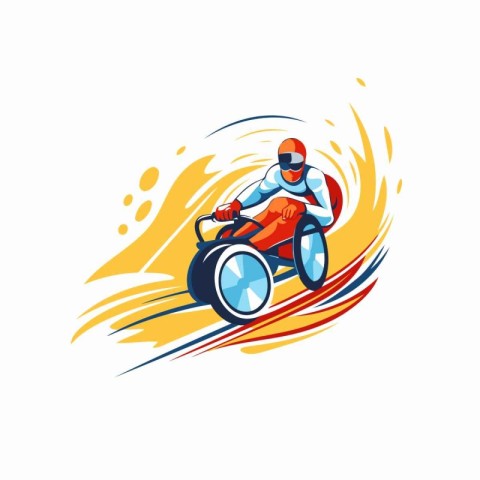 Racing man on a quad bike. Vector illustration on white backgrou