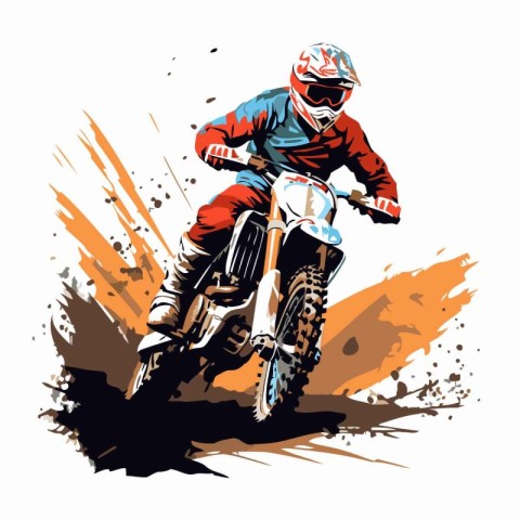 Motocross rider on the race. Grunge vector illustration