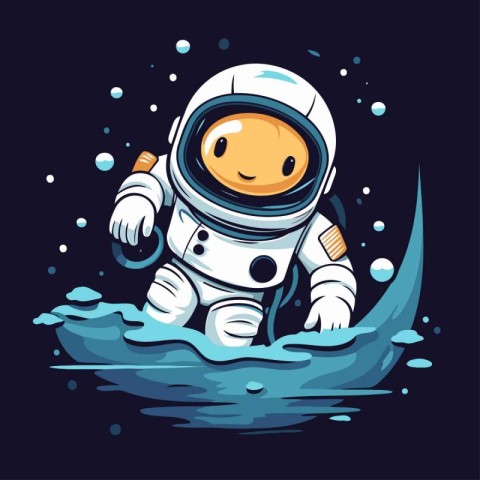 Astronaut floating in the water. Vector illustration in cartoon