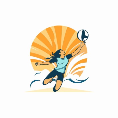 Volleyball player with ball in hand. Vector illustration on whit