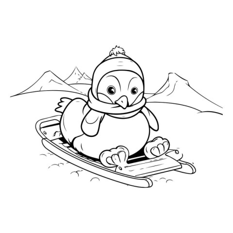 Vector illustration of a cute cartoon penguin riding a snowboard