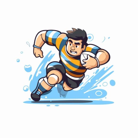 Rugby player in action. Vector illustration in cartoon style.