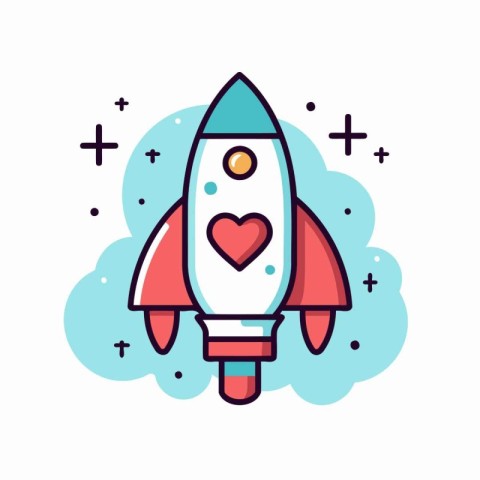 Rocket with heart icon in flat color style. Vector illustration