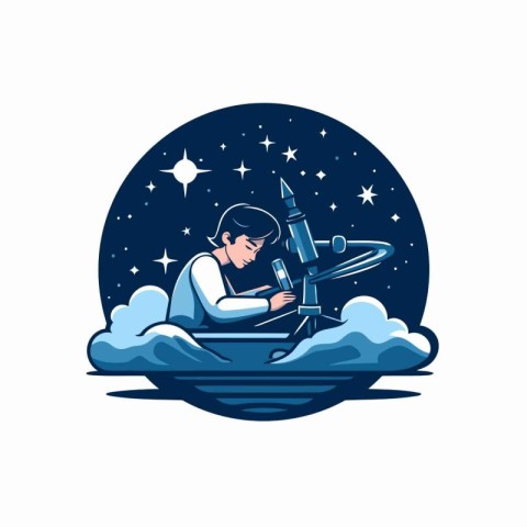 Astronaut with a telescope. Vector illustration on white backgro