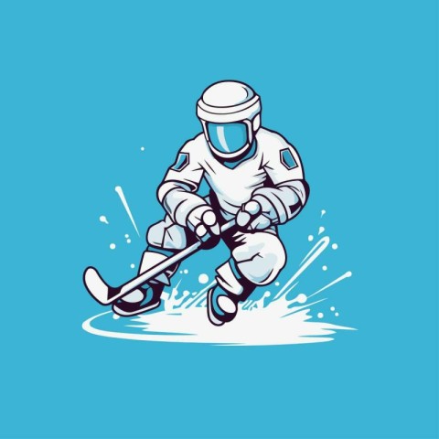 Astronaut playing ice hockey. Vector illustration in cartoon sty