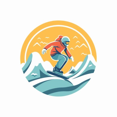 Snowboarder on a snowboard in the mountains. Vector illustration