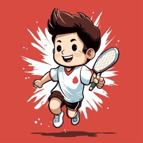 Boy playing tennis. Vector illustration of a cartoon boy playing