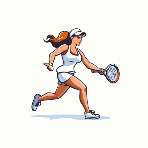 Tennis player with racket in action. Vector illustration in cart