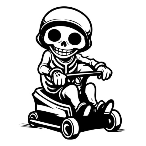 Skull riding a scooter. Vector illustration ready for vinyl cutt