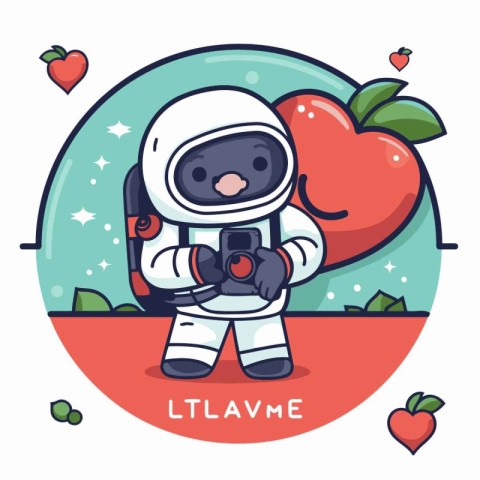 Cute astronaut with a camera in his hand. Vector illustration.