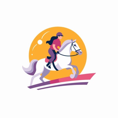 Girl riding a horse. Flat style vector illustration on white bac