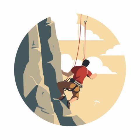 Climber on the cliff. Vector illustration in flat style.