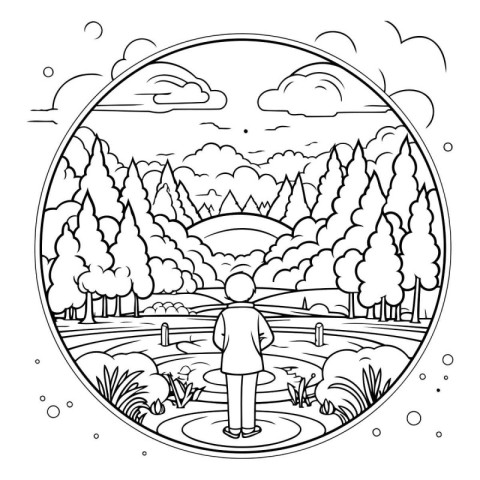 Outline of a man standing in the middle of the forest.