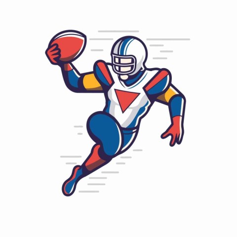 American football player with ball. Vector illustration in carto