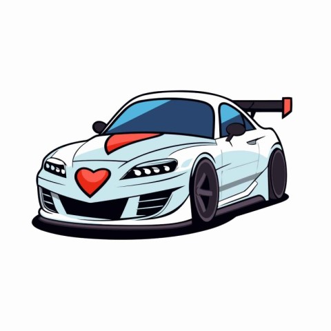 Sport car. Vector illustration of a sports car with a red heart.