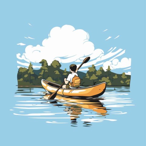 Man in a kayak on the lake. Vector illustration of a man in a ka