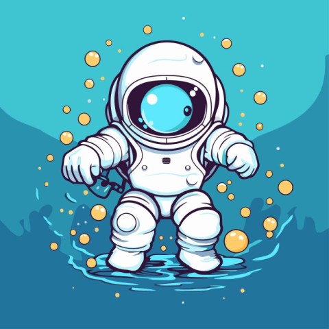 Astronaut in the sea. Vector illustration of a cartoon character