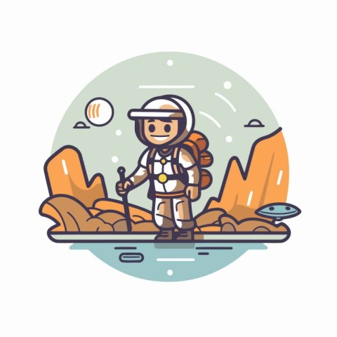 Astronaut in space suit and helmet. Vector illustration in flat