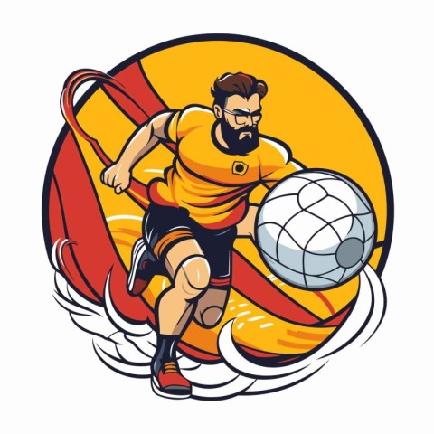 Soccer player with ball and net. Vector illustration of a soccer